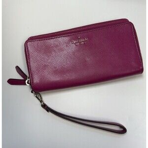 Kate Spade New York Hot Pink Double Zip Large Leather Wristlet Wallet